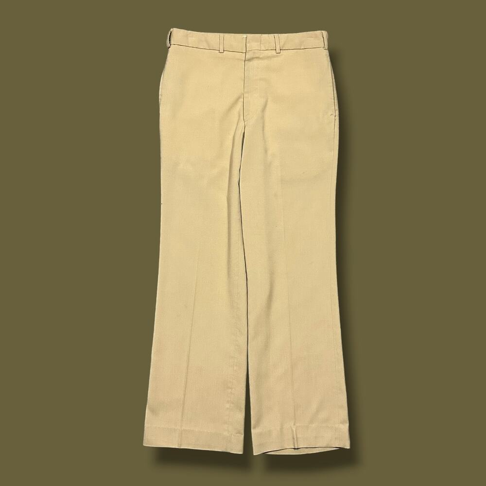 Vintage 60s Military Pants Chino Trousers Polyester Beige Tan Made in USA 30x30